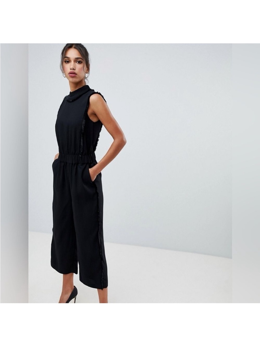 Ted baker black bethzi fringe jumpsuit wide leg sleeveless size 4 (US 10/M)